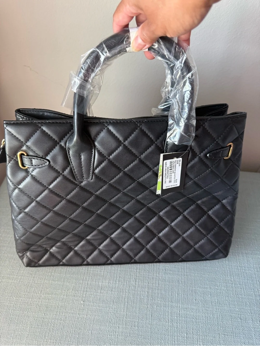 BNWT Badgley Mischka Quilted Top-Handle Satchel Handbag - Black
